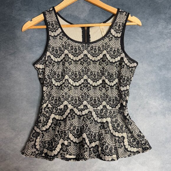 Vintage Y2k Womens Small Lace Sleeveless Biege Black Preppy Tank Top - Picture 1 of 10